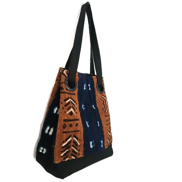 Women's Brown Woven Canvas Tribal Ethnic Pattern Tote - Picture 3 of 6